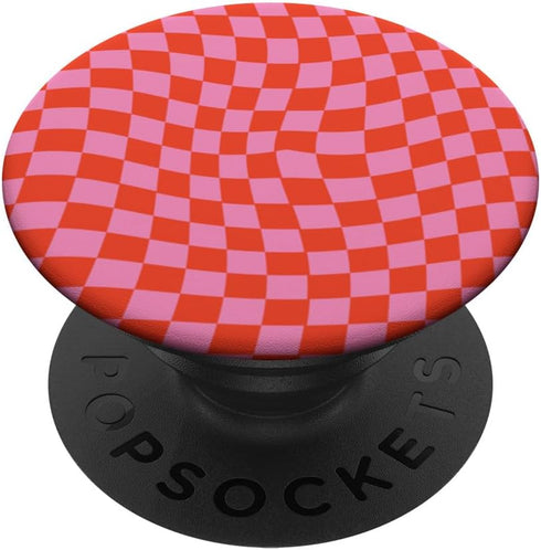 Classic Wavy Checkered Pink Red Checkerboard PopSockets Standard PopGrip