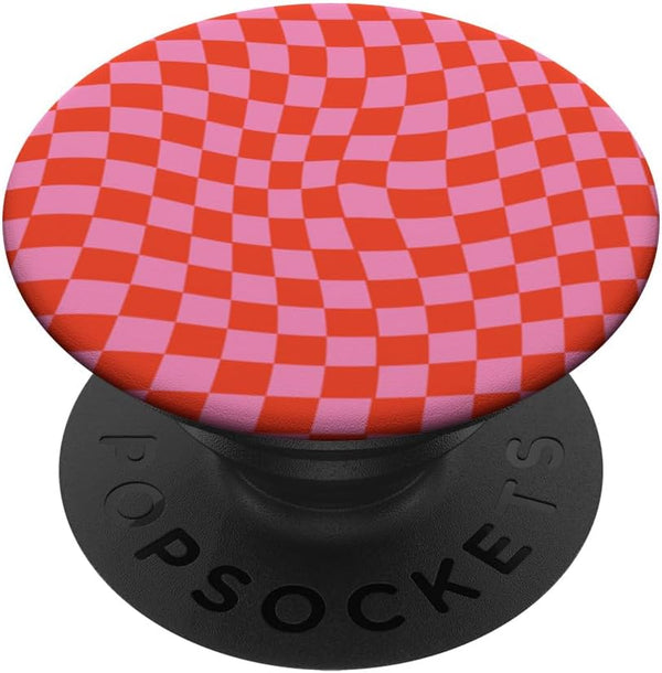 Classic Wavy Checkered Pink Red Checkerboard PopSockets Standard PopGrip