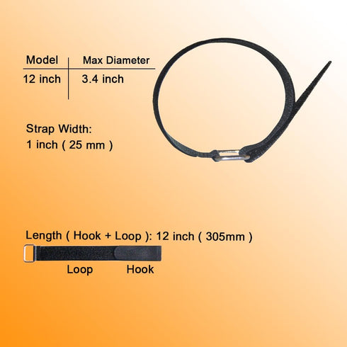 12 Pack 12 inch Reusable Fastening Cable Straps - Hook and Loop Fixing Straps