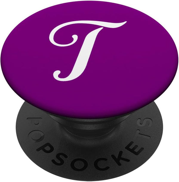 T Initial Monogram PopSockets Standard PopGrip | White on Purple Capital Letter
