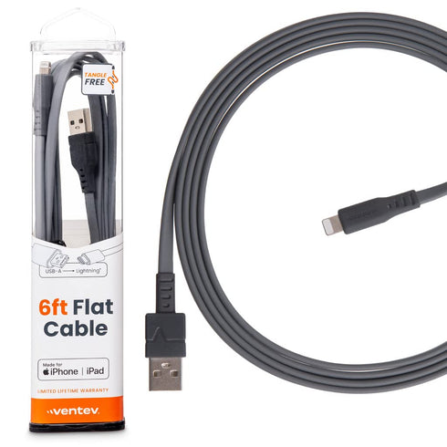 Ventev Flat 6ft iPhone Charger USB-A to Apple Lightning Cable, MFi Certified Fast Charger Cord, 35X Stronger,