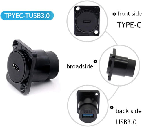 USB C to USB 3.0 Adapter Pack of 2, Panel Mount TYPE C-USB3.0 Female Converter for Data Transfer and Fast Charging