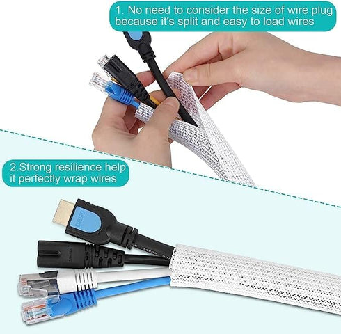 20ft - 1 inch White Cable Sleeve, Cable Organizer for Desk PC, Wire Protector Cover for Home Office