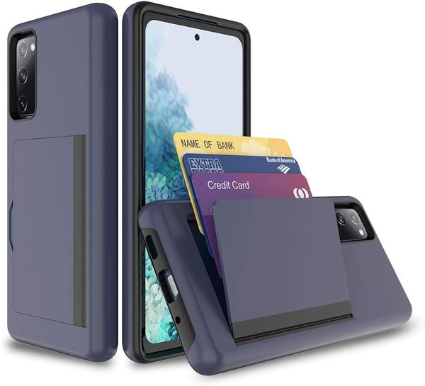 Galaxy S20 FE Case - Grey Silicone Hybrid Protective Wallet Cover with Card Holder for Samsung Galaxy S20 FE