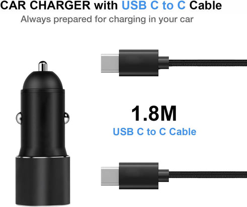63W Super Fast Car Charger and Cable for Galaxy S23 S22 S24 Plus Ultra/S21 S20 FE, 2-Port (USB C 45W + USB A 18W)