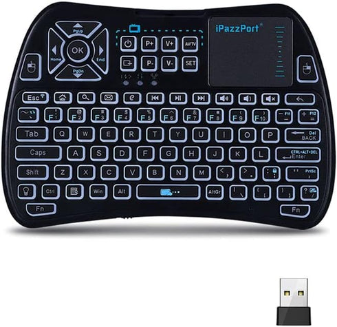 iPazzPort Bluetooth Mini Keyboard (IR Learning) Touchpad Mouse, Backlit 2.4GHz Wireless Keypad Remote Controller