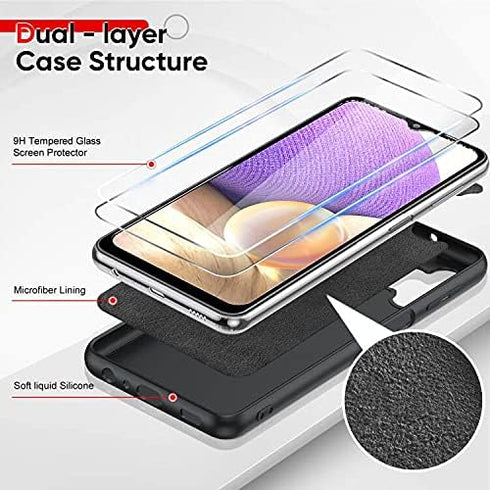 LeYi Samsung A32 5G Case, Galaxy A32 5G with 2 Pack Tempered Glass Screen Protector & Camera Lens Protector, Liquid