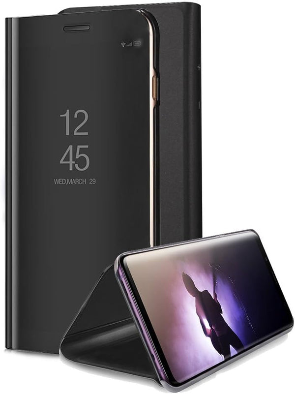 Samsung Galaxy Note 8 Mirror Case - Plating PC Smart Clear View Window Flip Stand Cover, Black