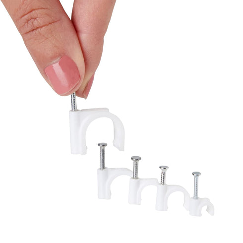 Juvale 500-Pack Round Cable Wire Clips for Wall Mounting, Extension Cord Holders, and Cable Management Staples in 5