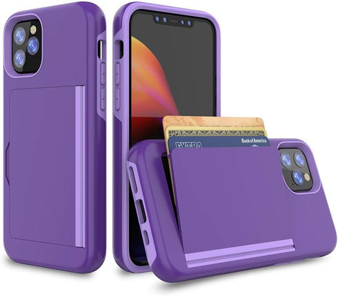 iPhone 12/12 Pro Case with Card Holder, Credit Card Slot Protective Wallet Cover Case - Purple
