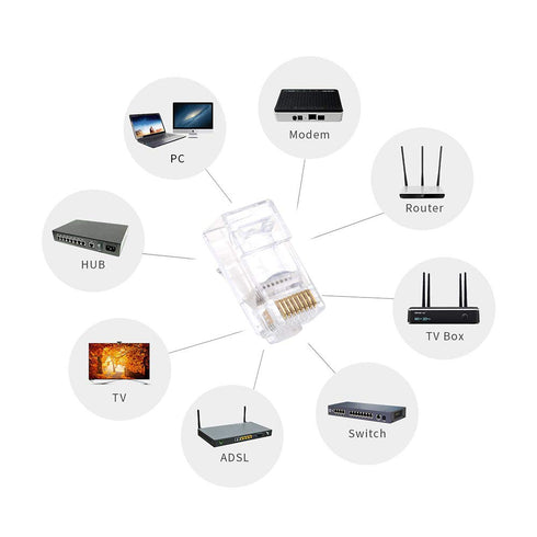 VCE 50-Pack RJ45 Cat6 Pass Through Connectors, Gold Plated Cat 6/Cat 5e RJ45 Ends for Solid or Stranded UTP Network