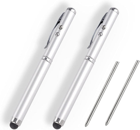 Metal Multi-Function Pen, Touch Screen Stylus, Flashlight with White Light, Creative Gifts (2 Silver)