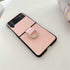 Lunivop Ultra Slim Case for Samsung Galaxy Z Flip 3 5G, Hard Plastic PU Leather Shockproof Cover with Metal Ring - Pink