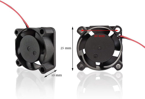 Zittop 25mm X 25 X 10 Brushless Cooling Fan, 2 Pieces, Small Micro Flow CFM, 12v C11