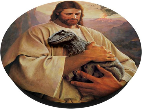 Dinosaur And Jesus Cute Design PopSockets PopGrip: Swappable Grip for Phones & Tablets PopSockets Standard PopGrip