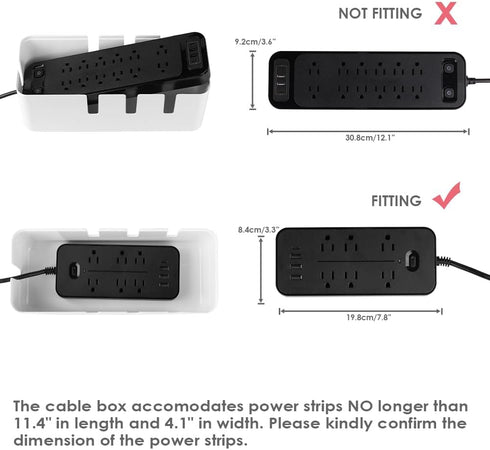 Cable Management Box by Baskiss, 12x5x4.5 inches, Wood Lid, Cord Organizer for Desk, TV, Computer USB Hub System to