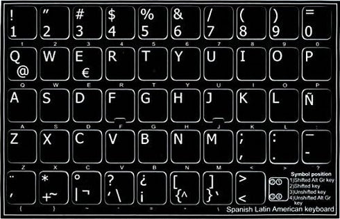 4Keyboard Spanish (Latin American) Non-Transparent Keyboard Sticker for Laptop, Desktop with White Lettering and Black