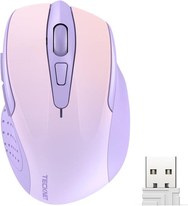 TECKNET Wireless Mouse, 2.4GHz Ergonomic Computer Mouse, Portable Cordless Mice for Laptop, 6 Buttons, Gradient Purple