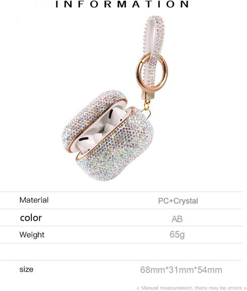 Sparkly Diamond Case for AirPods Pro 1&2 Generation, Shockproof Rhinestone Cover with Keychain
