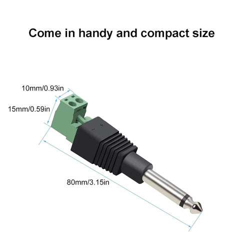 1/4 Jack, 4Pcs Solderless 1/4 Inch Audio Jack TS Male Mono Plugs Connector for Speaker, Guitar, Microphone Cables Repair