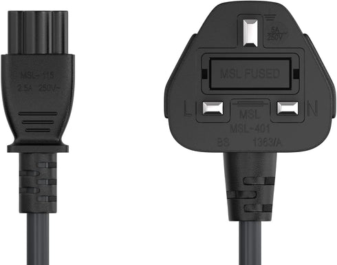 Cable Leader 6ft 18 2.5 IEC-320-C5 BS1363 AWG England Notebook Power Cord with A Fuse, to UK Plug