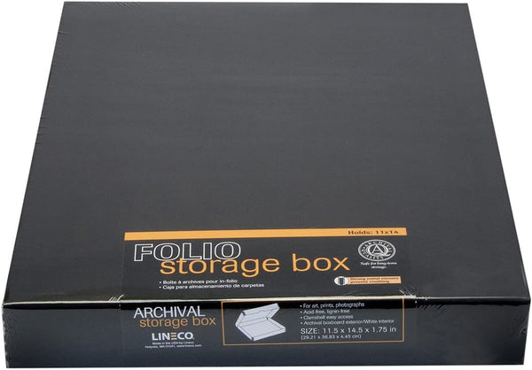 Lineco Folio Storage Box. Archival Clamshell with Metal Edge Boxboard, 11 x 14 x 1.75 Inches, Longevity Organize and Store Photos Documents Craft Cards Magazine Prints Wedding Dresses DIY, Black by Lineco
