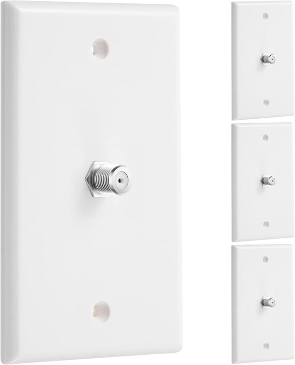 Weewooday 4 Pieces Coax Wall Plate, 1-Port TV Cable Cover Outlet Plate with F-type Connector Coaxial Cable, Screws