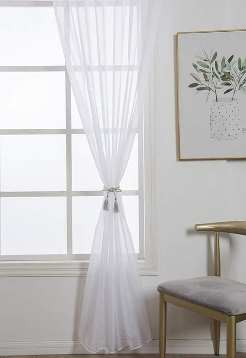 ZebraSmile 1 Panel Tab Top Voile Curtains, White Loop Sheer Drapes for Living Room, Bedroom, Wedding, Big Window 88(H)