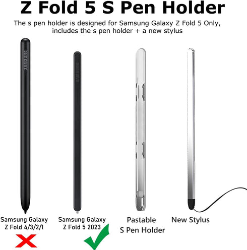 for Samsung Galaxy Z Fold 5 S Pen & Holder, Slim Lightweight PC Z Fold 5 S Pen Holder with High Sensitive Silicone Tip