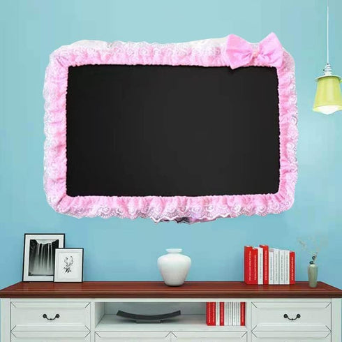 (17''-22''Pink) Computer Monitor Cover with Lovely Cute Elastic Pen Pocket Bow-knot TV LCD Screen Monitor Decoration