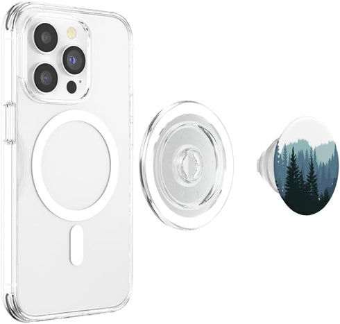 Pine Tree Mountain Scene Teal Forest Pattern PopSockets PopGrip for MagSafe