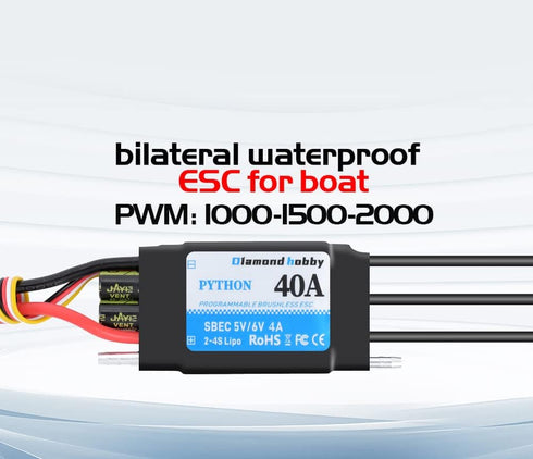 40A 2-4S 5V/6V 4A XT60 3.5mm DH Waterproof Brushless ESC Electronic Speed Controller with BEC and Banana Head Connector