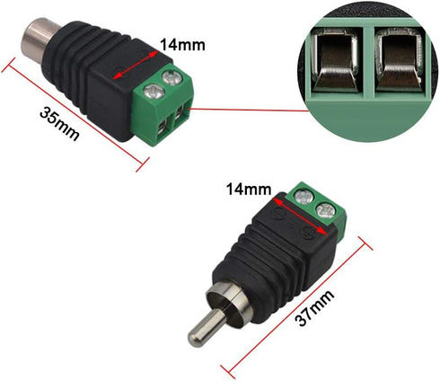 FULARR 20Pcs Professional RCA Connector Kit - 10 Pairs RCA Male Plug & Female Socket for AV Screw Terminal Block