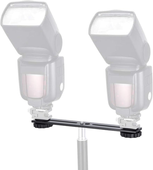 UTEBIT 8 inch Flash Bracket, Dual Camera Mount Extension Bar with 1/4 Screw Hot Shoe, Tripod Mount for DSLR, 2 Packs