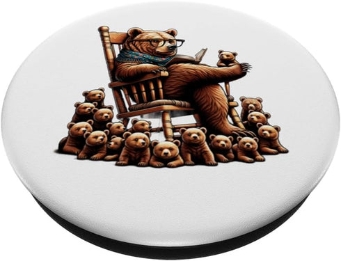 Charming Bear Reading Stories with Cubs Cute Animal PopSockets Standard PopGrip