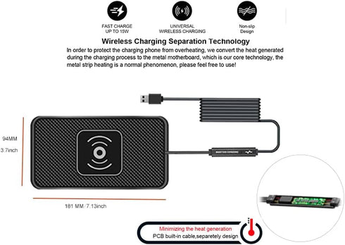 POLMXS 15W Fast Wireless Charger Car Charging Pad, Compatible with iPhone 11/12/14/15, Galaxy S21/S22/S23/S24