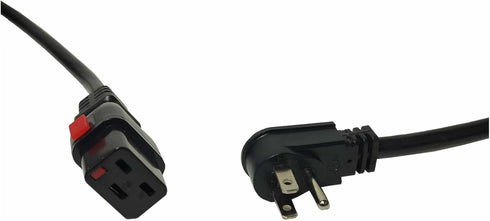 Generic Locking IEC320-C19 Power Cord, 14AWG, 5-15P Flat Plug, 10ft Heavy Duty, SJTOW