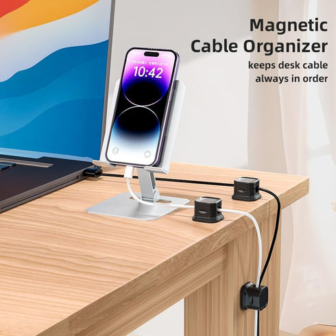 12 Pack Magnetic Cable Clip Clips, Under Desk Cable Management,Hgliagtsmat Adhesive Cord Clip Storage Box for Home Desk Phone Car Wall Desktop Nightstand, Wall Cable Management (Black)