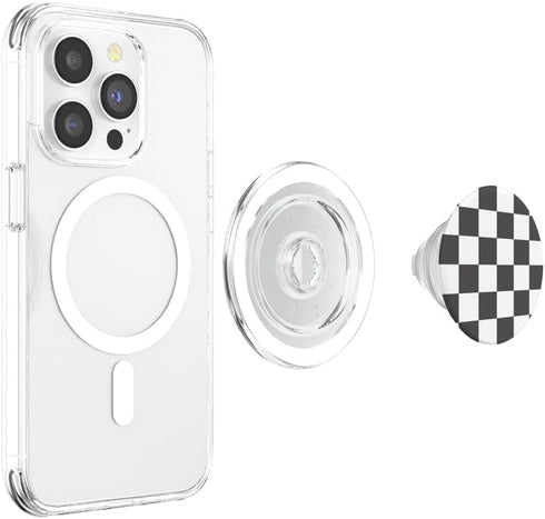 White and Gray Checkerboard Pattern Checkered PopSockets PopGrip for MagSafe