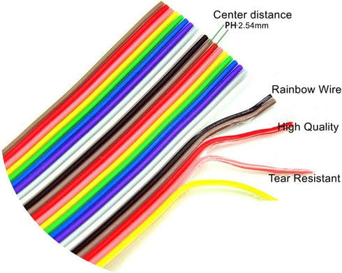 Fielect 2pcs IDC Rainbow Wire Flat Ribbon Cable, 50 Pin 30cm Length, 2.54mm Pitch