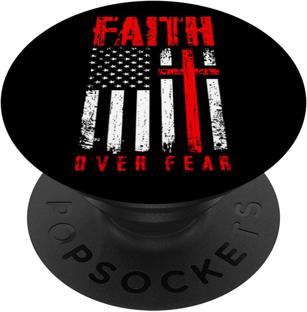 Faith Over Fears Christian Cross American USA Flag PopSockets Swappable Gym PopGrip