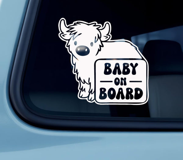 Sabazee Highland Cow Baby On Board Car Window Decal - Cute Calf Safety
