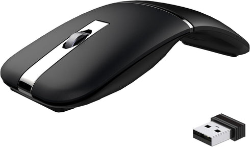 Foldable Bluetooth Travel Mouse - Wireless Portable 2.4G Arc Mouse for Laptop with Carry Bag