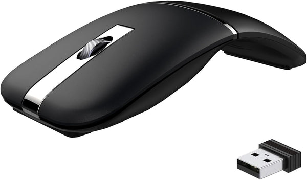 Foldable Bluetooth Travel Mouse - Wireless Portable 2.4G Arc Mouse for Laptop with Carry Bag