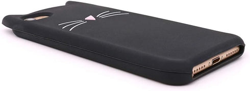 Cute iPhone SE 2022 Case, Black Whisker Cat Ears Funny 3D Cartoon Kitty Soft Silicone Slim Fit