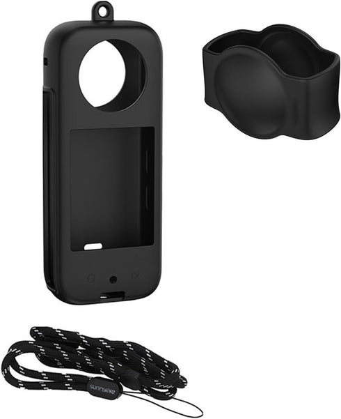 LICHIFIT Silicone Case Lens Cap - Protective Cover Shell Skin with Lanyard for Insta360 X3 Action Camera Accessories