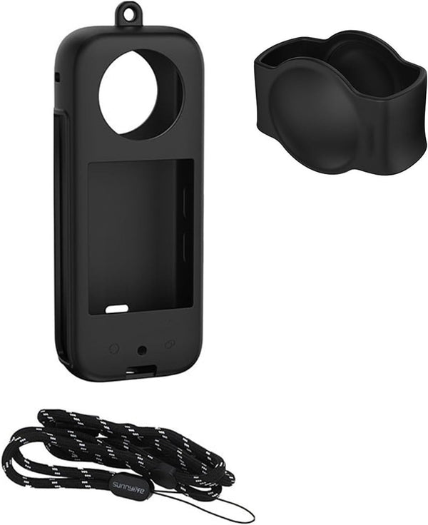 LICHIFIT Silicone Case Lens Cap - Protective Cover Shell Skin with Lanyard for Insta360 X3 Action Camera Accessories