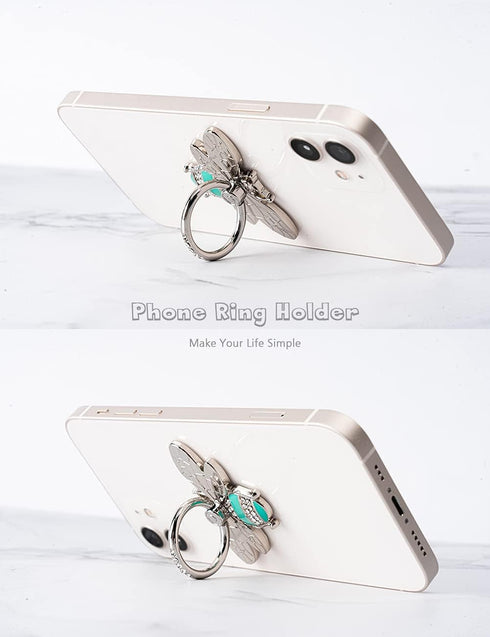 Allengel Bee Phone Ring Holder, Cute Finger Kickstand with Crystal for iPhone or Smartphone Cases, Silver Turquoise