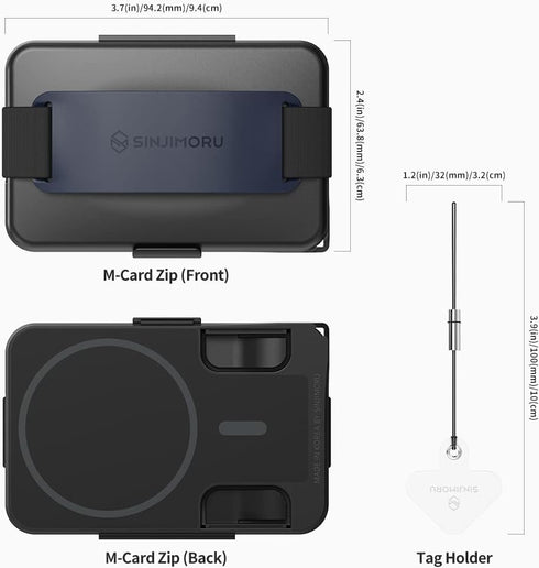 Sinjimoru M-Card Zip Navy for MagSafe Wallet - Secure Hard Lock Magnetic Card Holder as a MagSafe Stand and Grip for