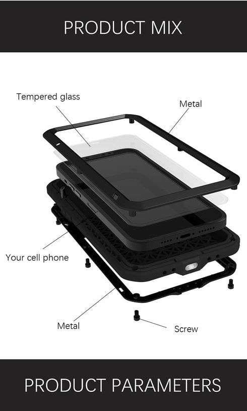 LOVE MEI Heavy Duty Case for iPhone 13 Pro Max, Outdoor Sports Waterproof, Shockproof, Dustproof with Tempered Glass